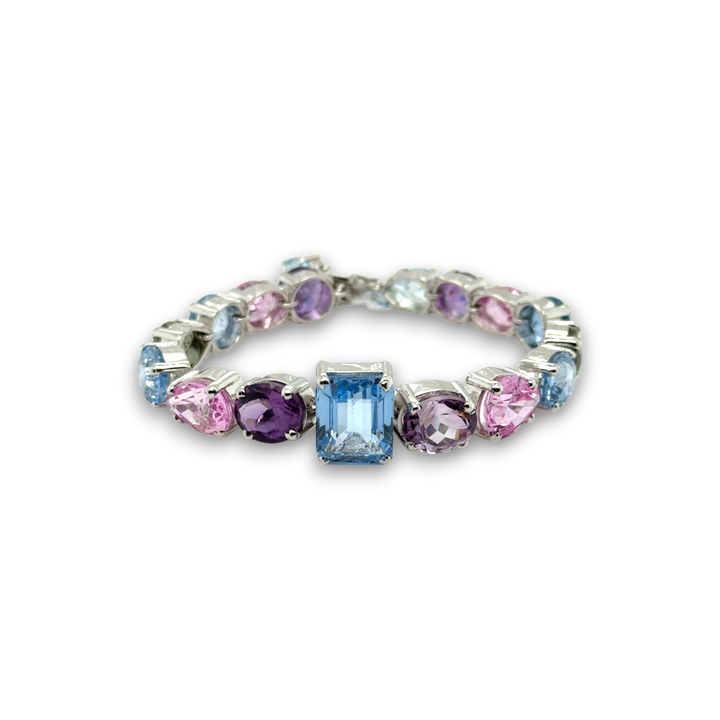 Sterling Silver Natural Mixed Gems Bracelet