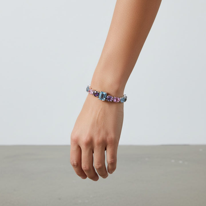 Sterling Silver Natural Mixed Gems Bracelet