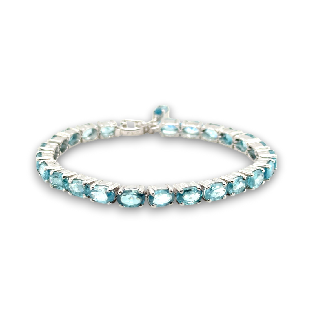 Sterling Silver Oval Blue Topaz Tennis Bracelet