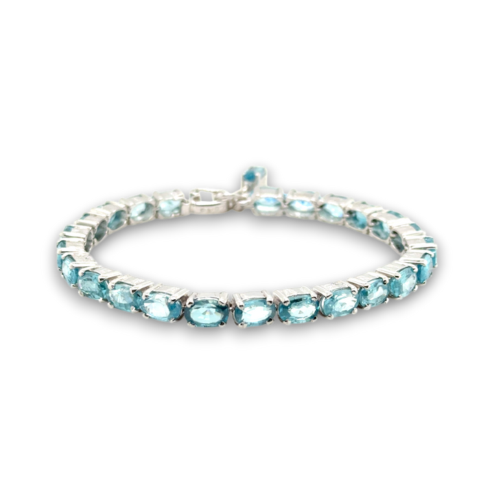 Sterling Silver Oval Blue Topaz Tennis Bracelet