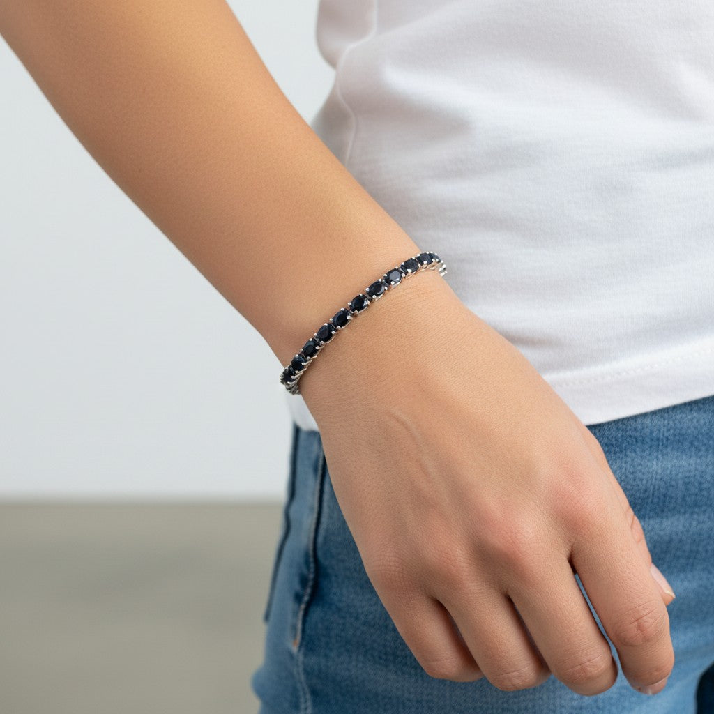 Sterling Silver Oval Sapphire Tennis Bracelet