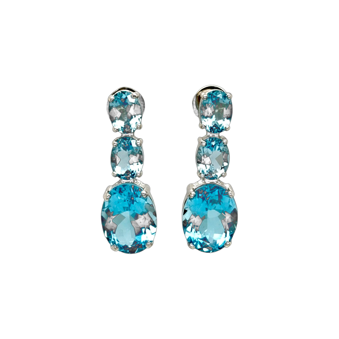 Sterling Silver Triple Blue Topaz Drop Earrings