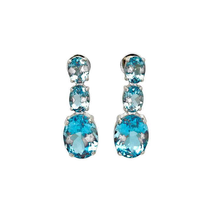 Sterling Silver Triple Blue Topaz Drop Earrings