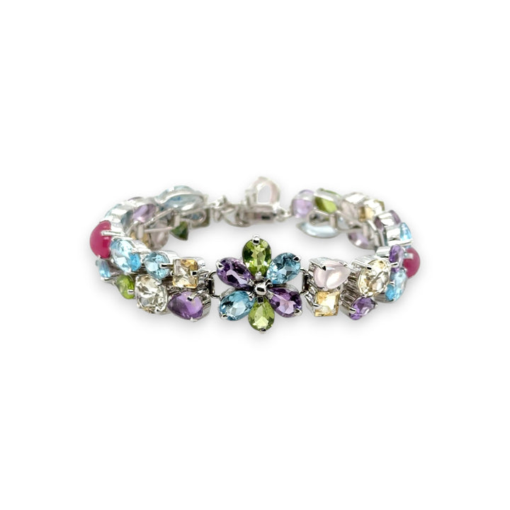 Sterling Silver Natural Mixed Gems Bracelet
