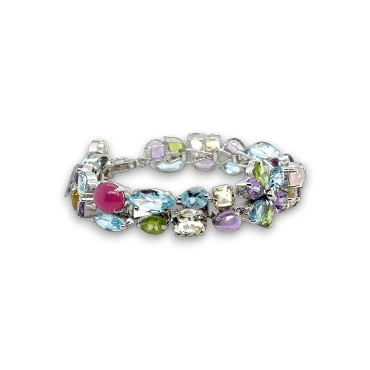 Sterling Silver Natural Mixed Gems Bracelet