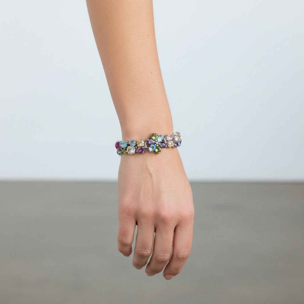 Sterling Silver Natural Mixed Gems Bracelet