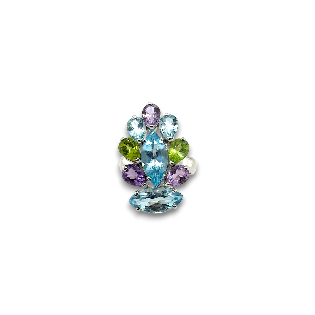 Sterling Silver Natural Mixed Gems Ring