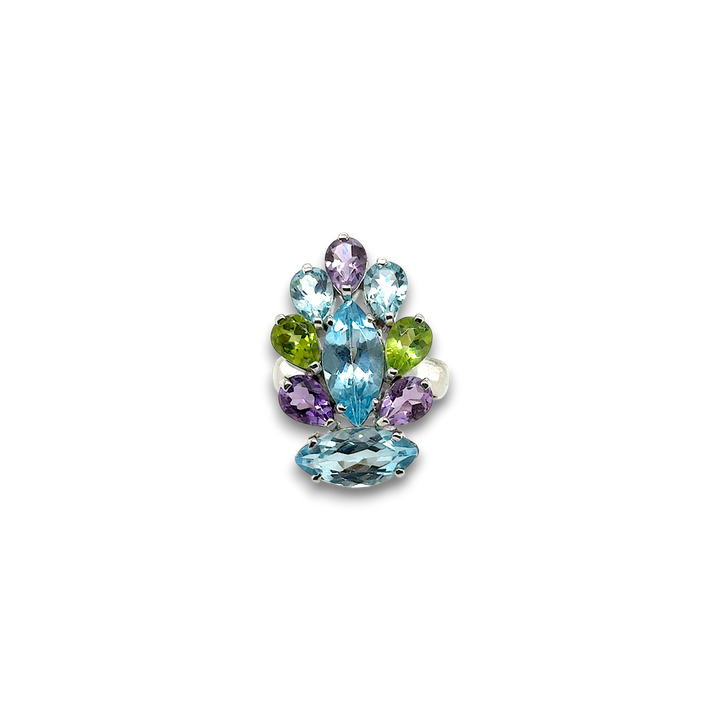 Sterling Silver Natural Mixed Gems Ring