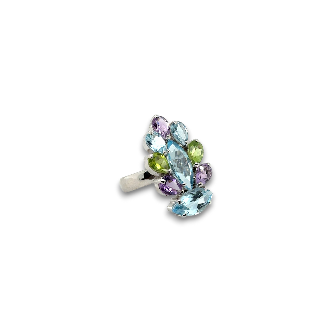 Sterling Silver Natural Mixed Gems Ring