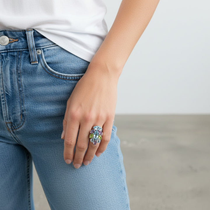 Sterling Silver Natural Mixed Gems Ring