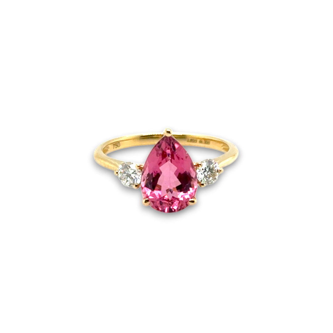 18ct Yellow Gold Pink Tourmaline &amp; Diamond Ring