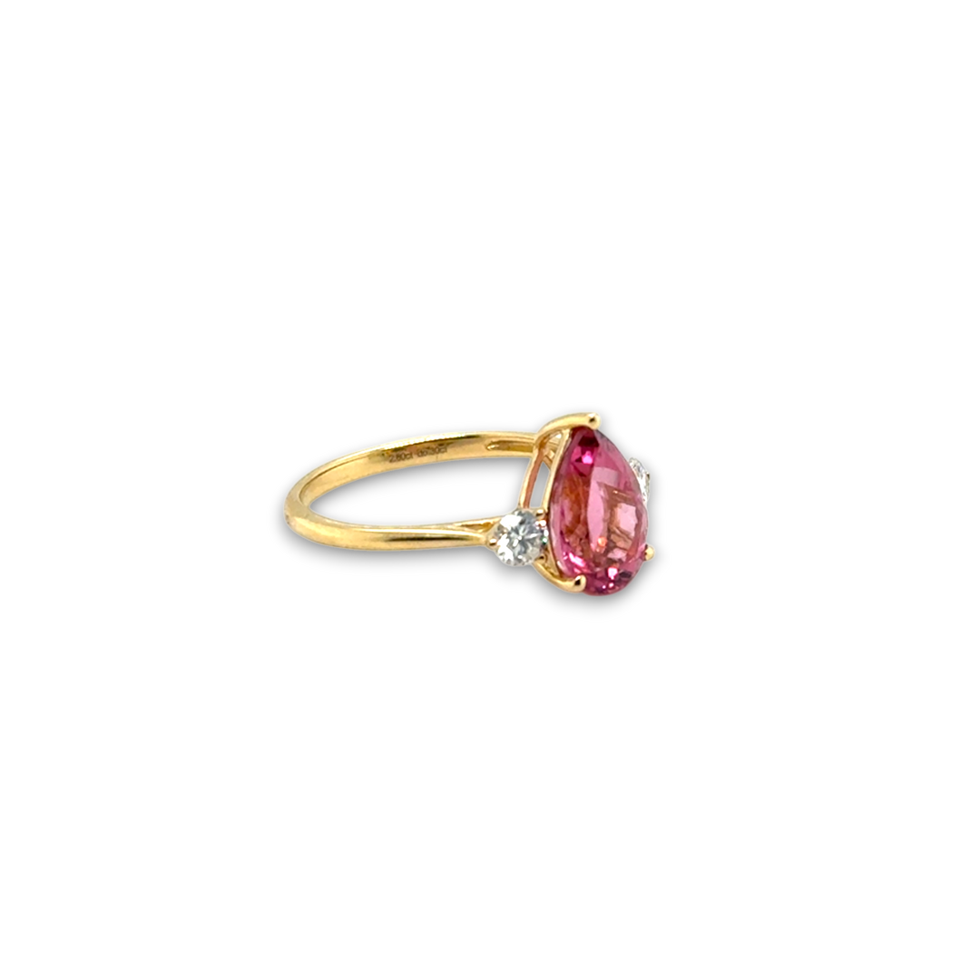 18ct Yellow Gold Pink Tourmaline &amp; Diamond Ring
