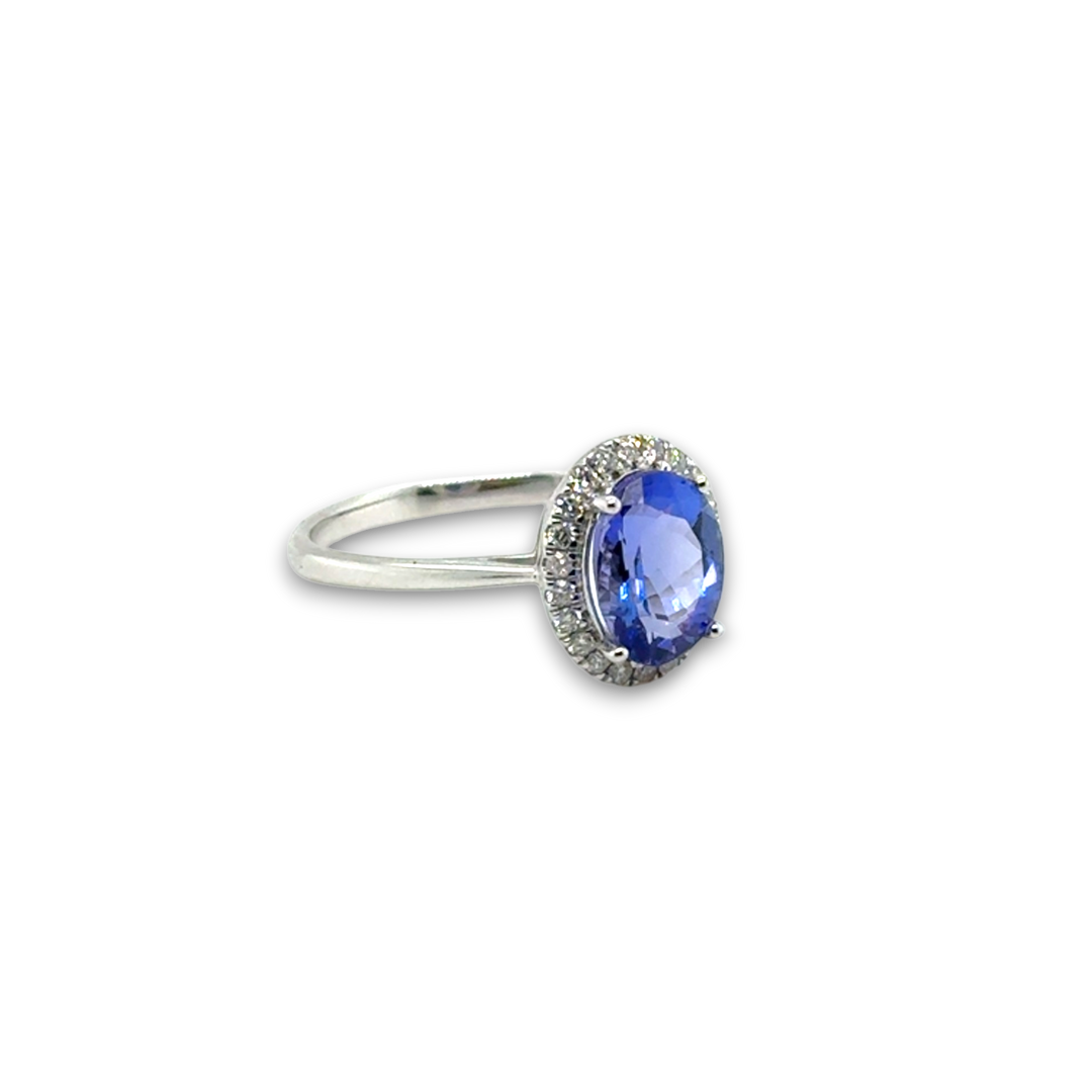 18ct White Gold Tanzanite &amp; Diamond Oval Halo Ring