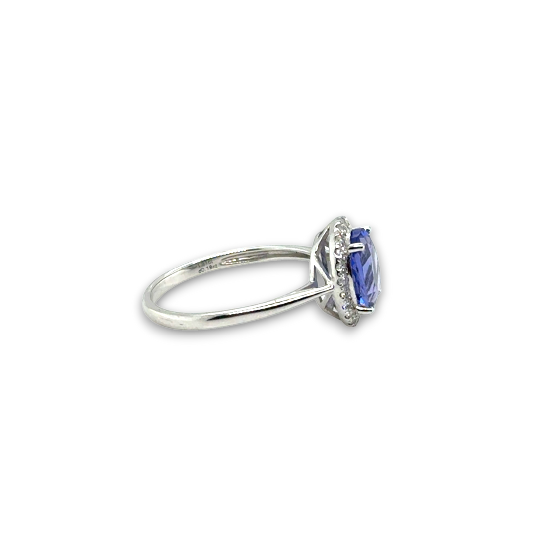 18ct White Gold Tanzanite &amp; Diamond Oval Halo Ring