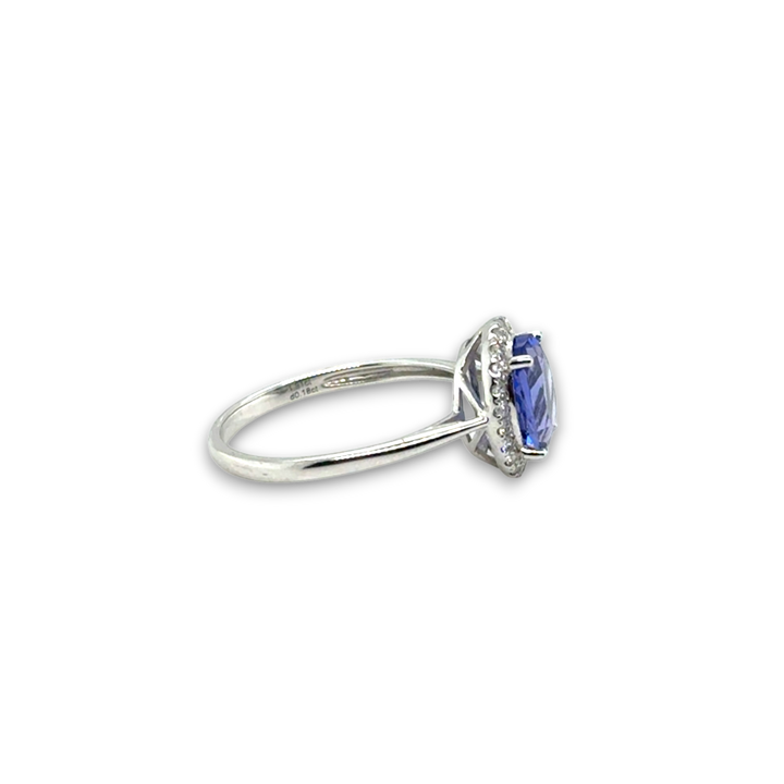 18ct White Gold Tanzanite &amp; Diamond Oval Halo Ring