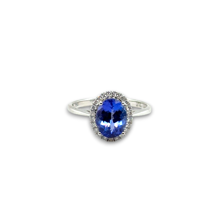 18ct White Gold Tanzanite &amp; Diamond Oval Halo Ring