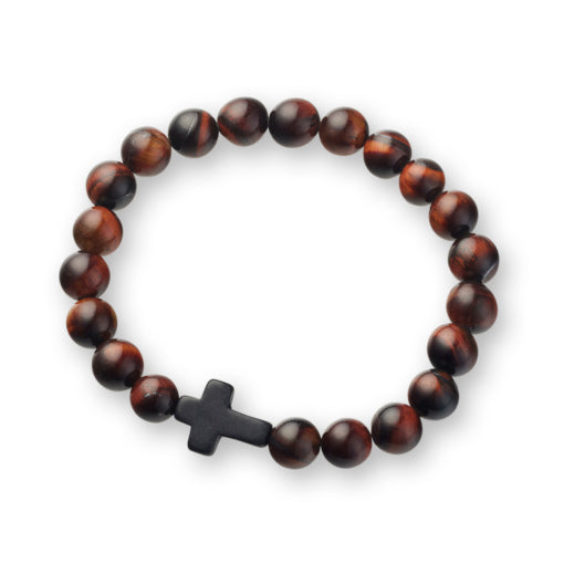 BLAZE Red Tiger Eye Beaded Cross Bracelet