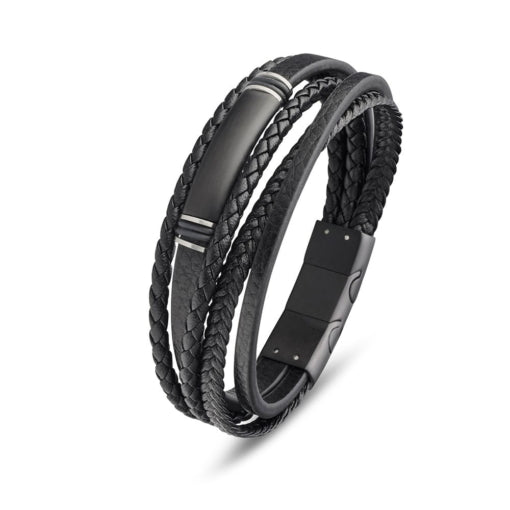 BLAZE Multi-Strand Black Leather &amp; Stainless Steel Bracelet