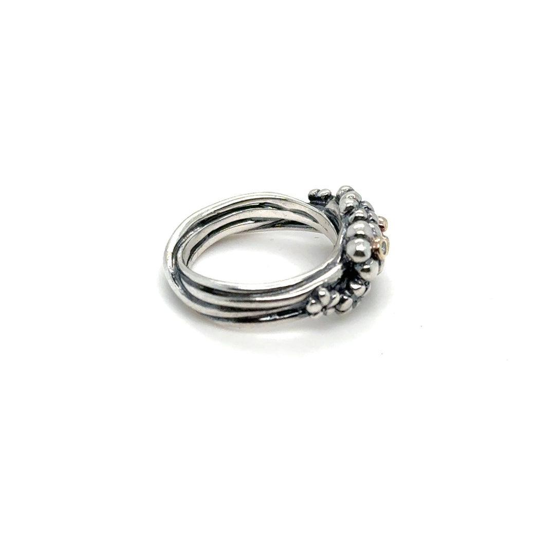 Pandora Diamond Flower Ring Silver and Gold