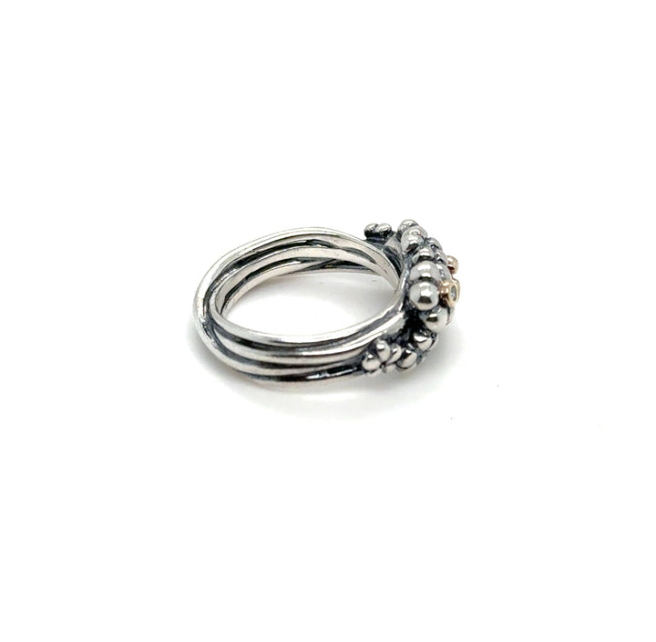 Pandora Diamond Flower Ring Silver and Gold