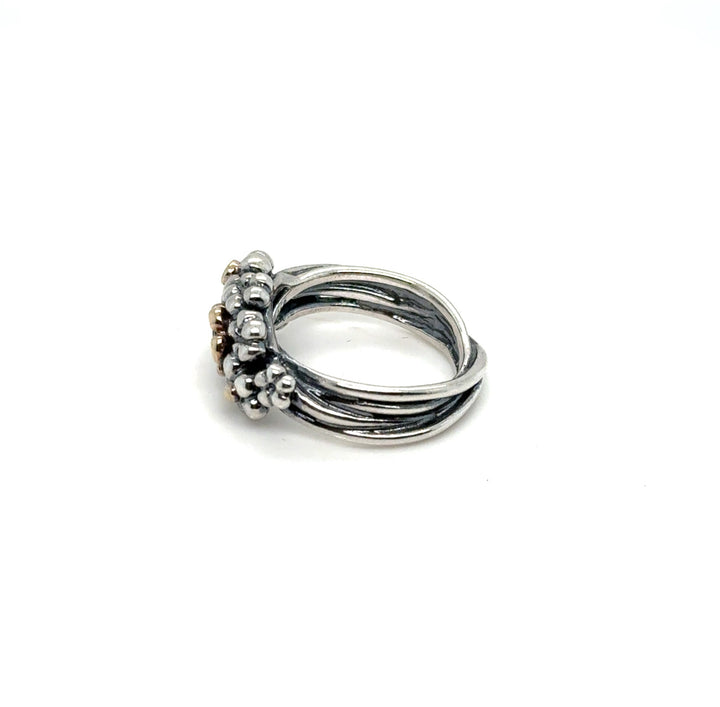Pandora Diamond Flower Ring Silver and Gold