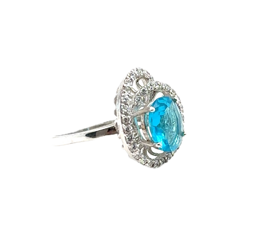 Sterling Silver Blue Stone Fancy Ring