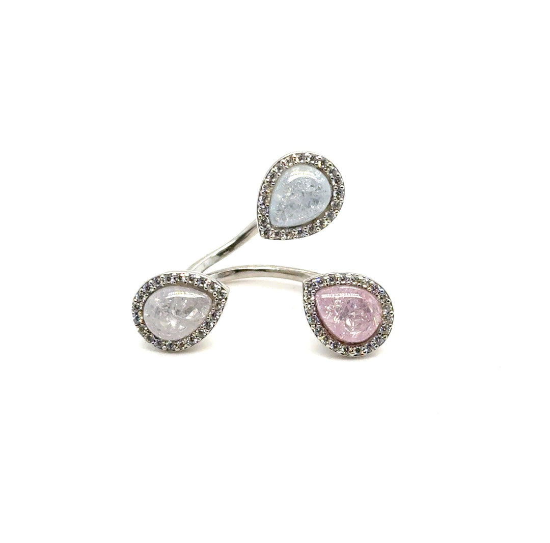 Sterling Silver Blue &amp; Pink Triple Mineral Quartz Ring