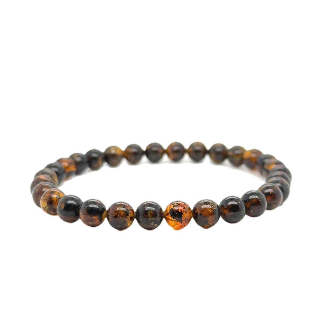Black &amp; Brown Baltic Amber Ball Bracelet