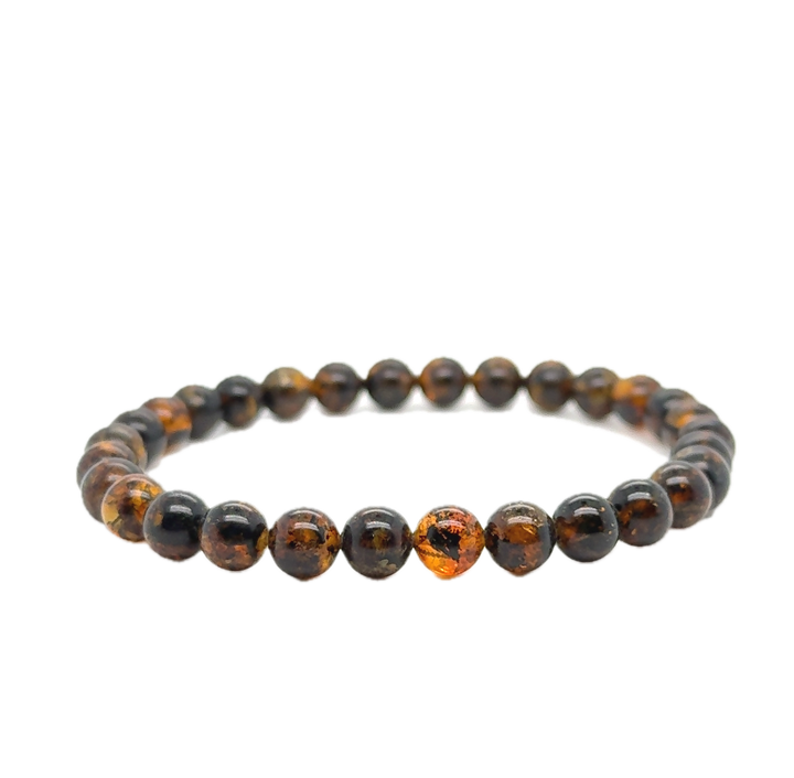 Black &amp; Brown Baltic Amber Ball Bracelet