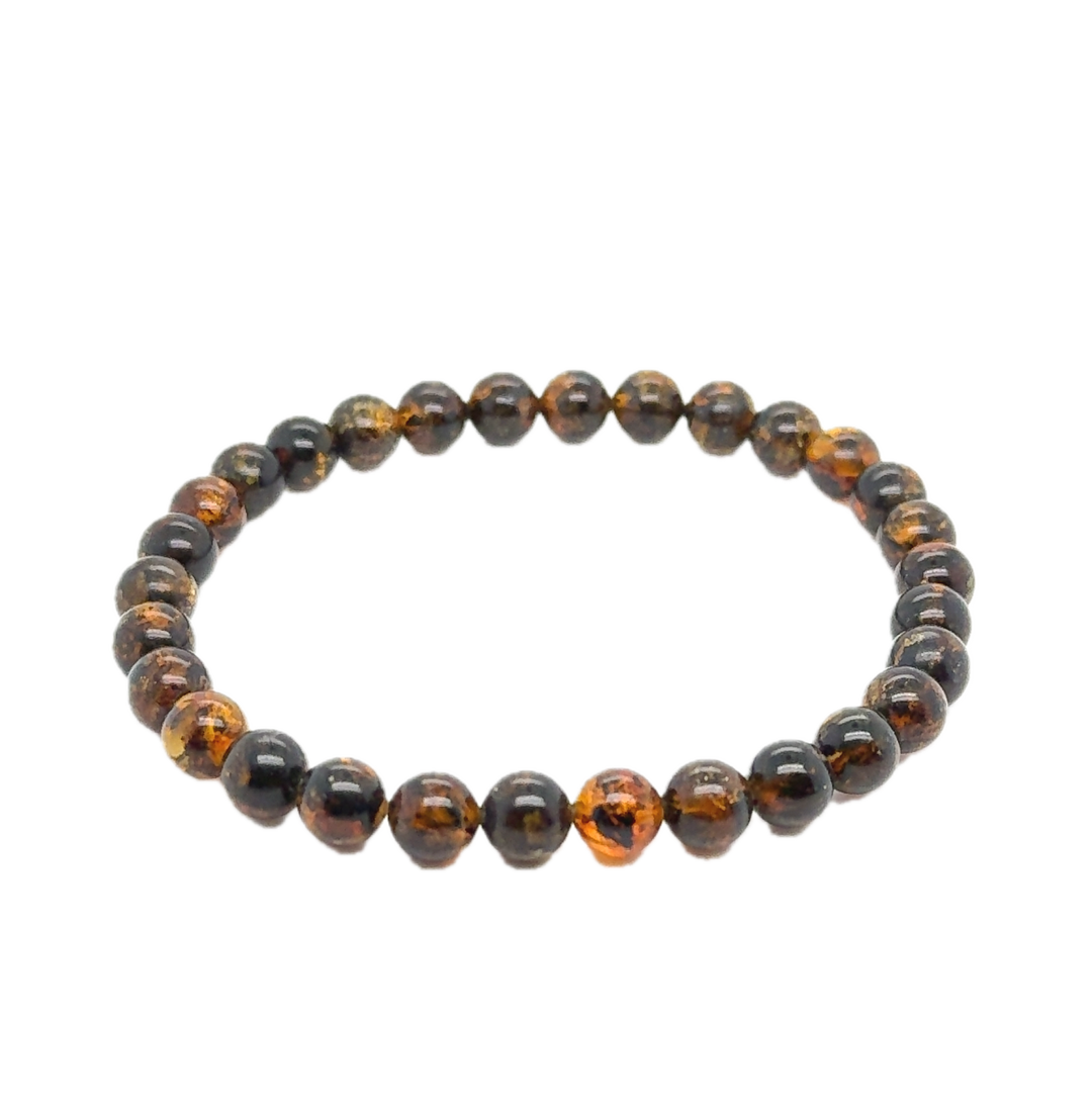 Black &amp; Brown Baltic Amber Ball Bracelet