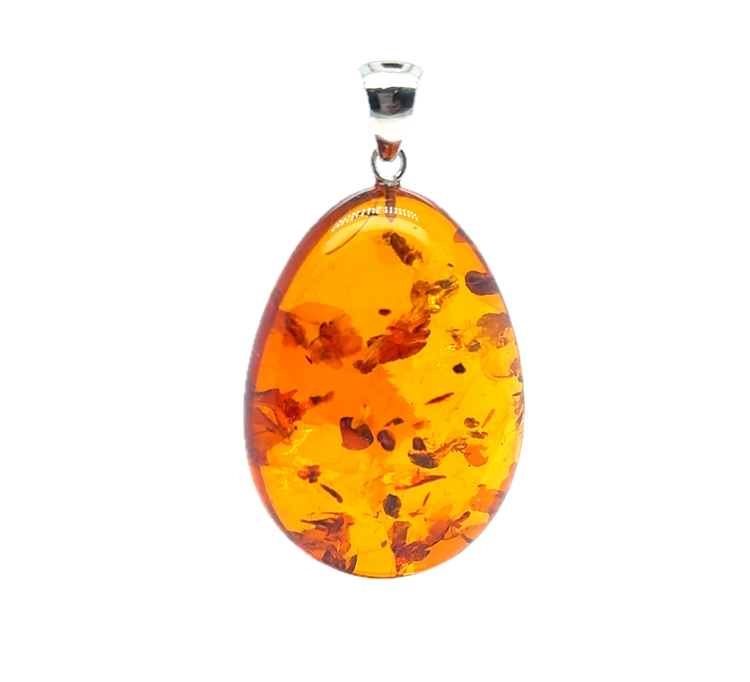 Sterling Silver Baltic Amber Large Drop Pendant