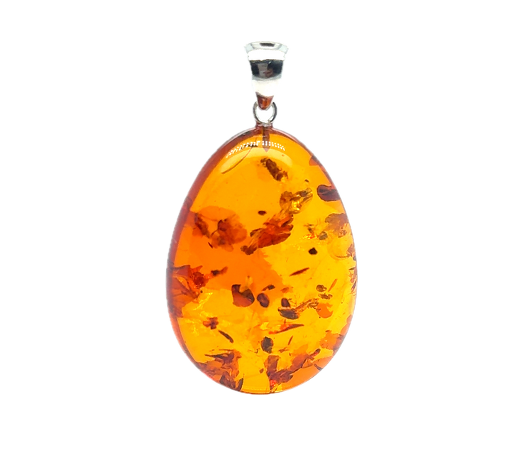 Sterling Silver Baltic Amber Large Drop Pendant