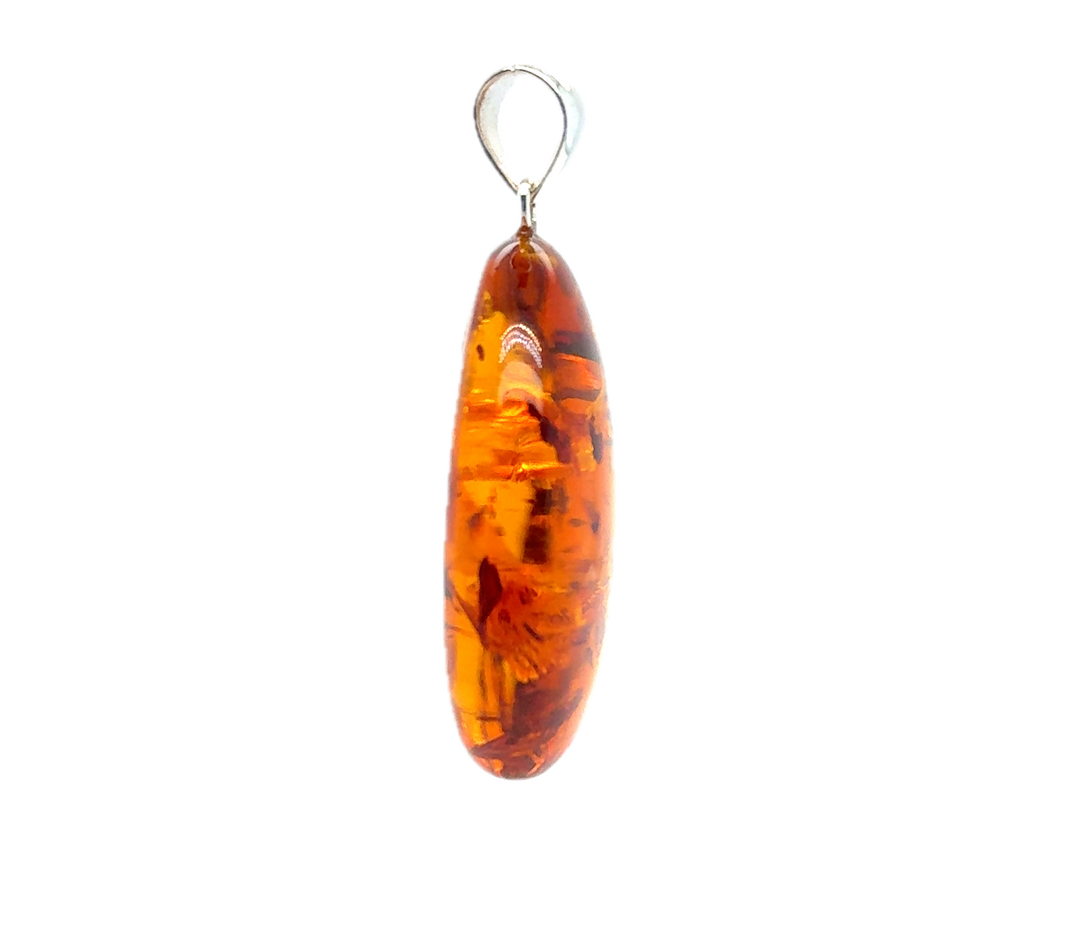 Sterling Silver Baltic Amber Large Drop Pendant