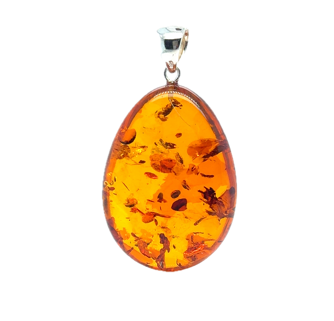 Sterling Silver Baltic Amber Large Drop Pendant