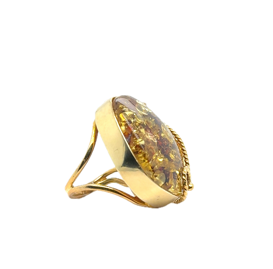 Gold Plated Baltic Amber Large Adjustable Ring