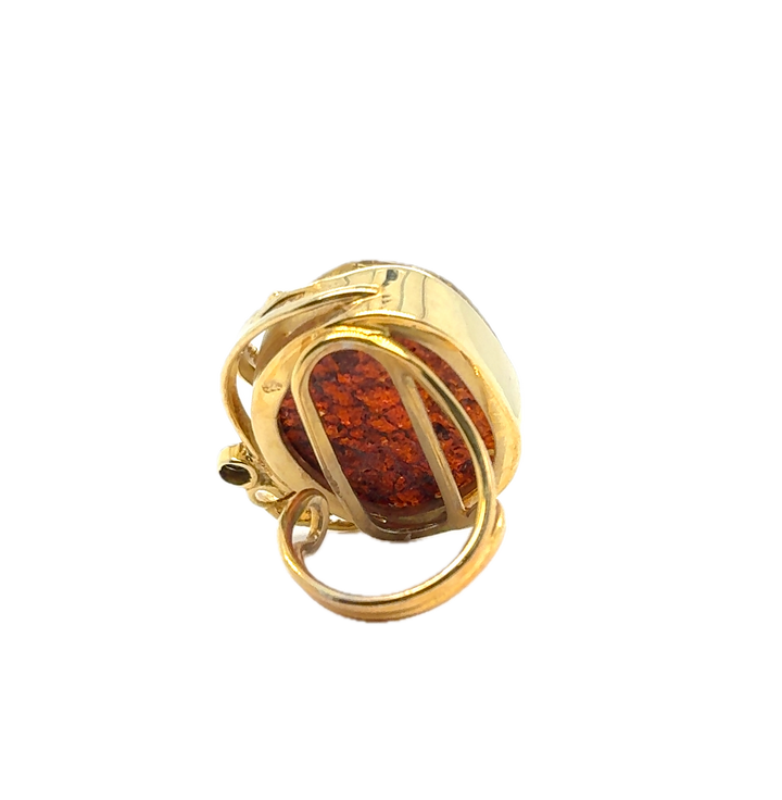 Gold Plated Baltic Amber Large Adjustable Ring