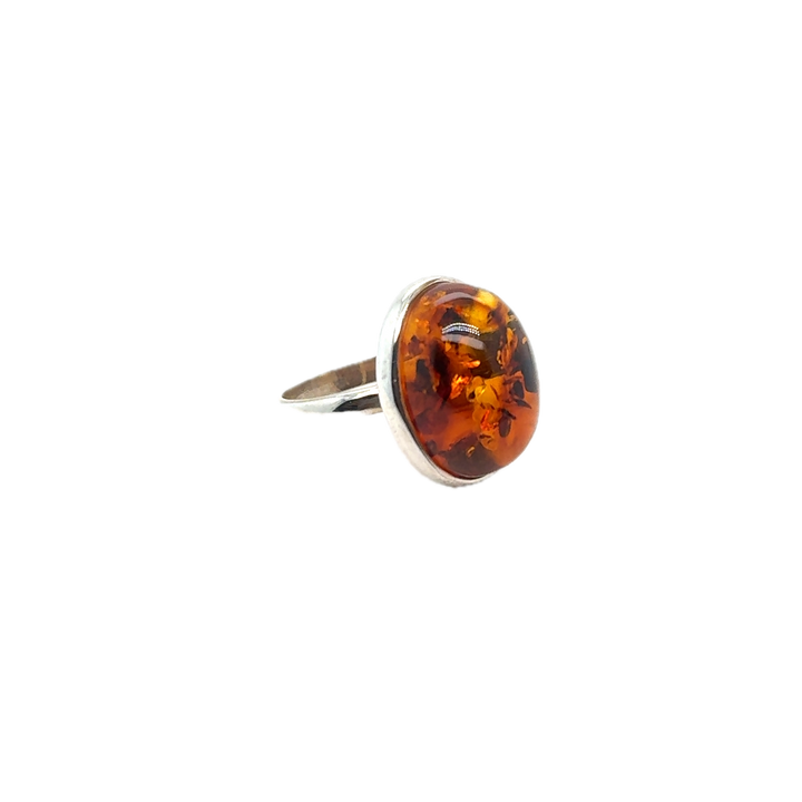 Sterling Silver Oval Baltic Amber Ring
