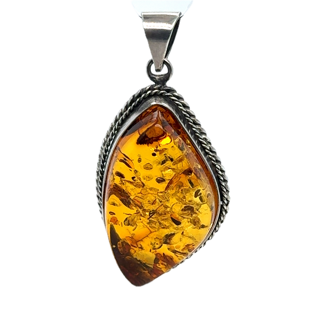 Oxidised Sterling Silver Baltic Amber Large Pendant