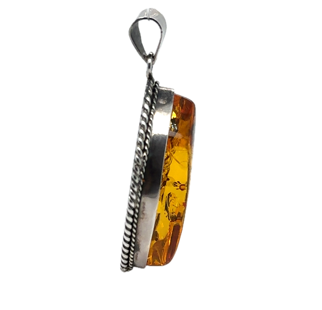 Oxidised Sterling Silver Baltic Amber Large Pendant