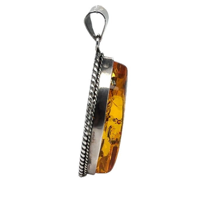 Oxidised Sterling Silver Baltic Amber Large Pendant