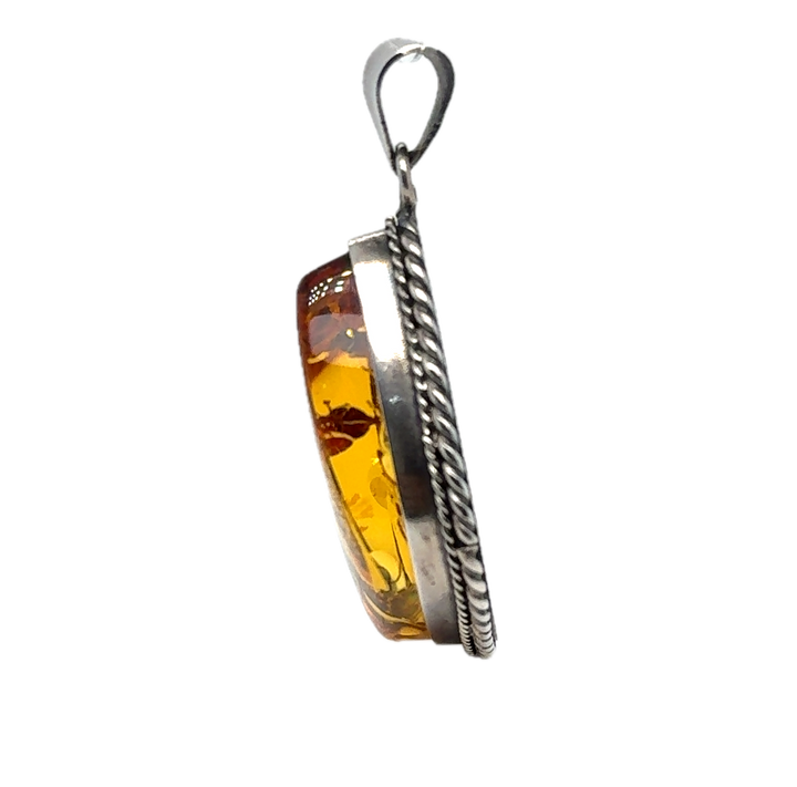 Oxidised Sterling Silver Baltic Amber Large Pendant