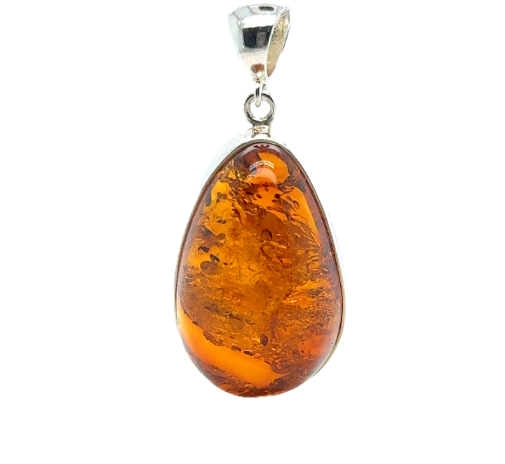 Sterling Silver Baltic Amber Large Drop Pendant