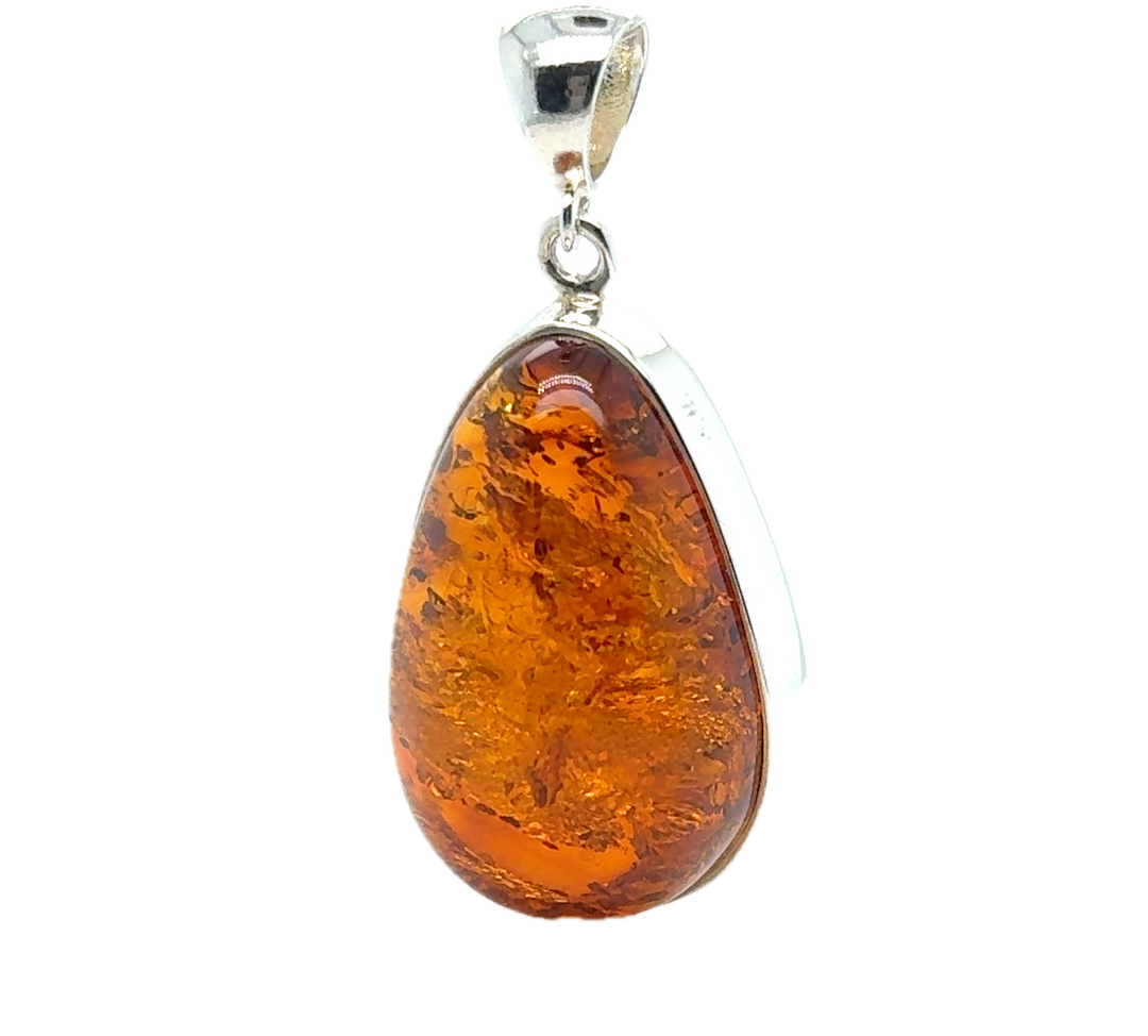 Sterling Silver Baltic Amber Large Drop Pendant