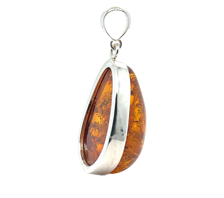 Sterling Silver Baltic Amber Large Drop Pendant