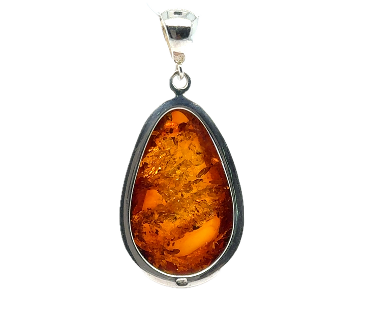 Sterling Silver Baltic Amber Large Drop Pendant