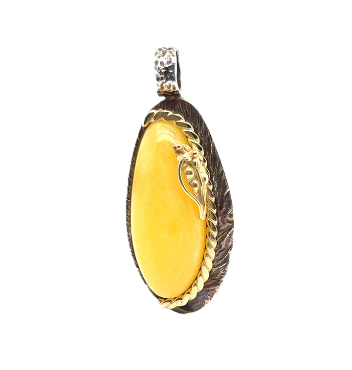 Oxidised & Gold Plated Silver Baltic Amber Pendant