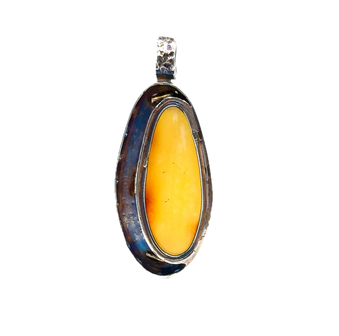 Oxidised & Gold Plated Silver Baltic Amber Pendant