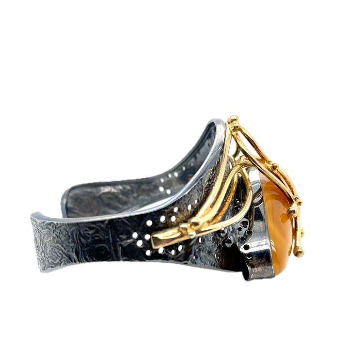 Black Rhodium Plated Silver Baltic Amber Cuff Bangle