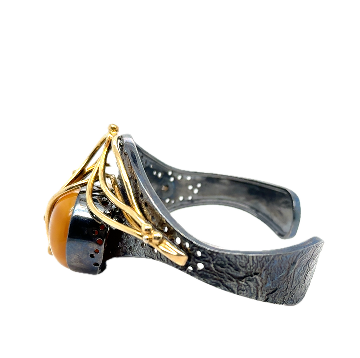 Black Rhodium Plated Silver Baltic Amber Cuff Bangle