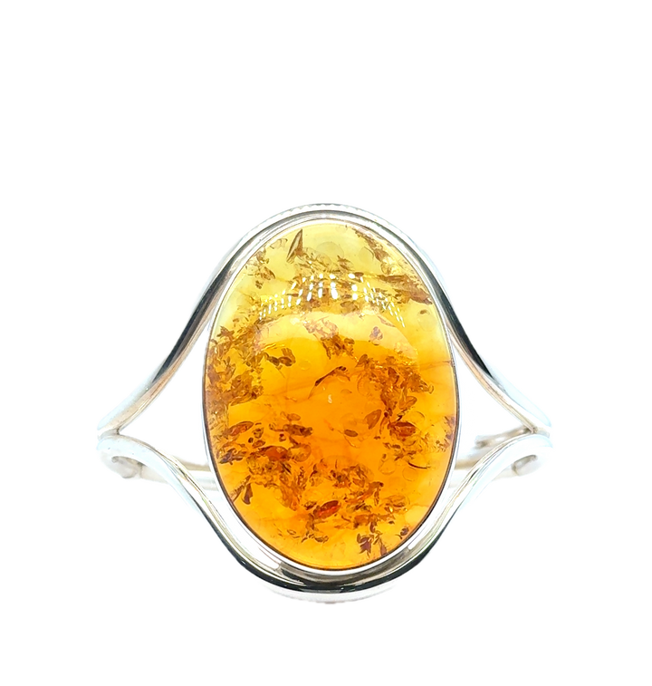 Sterling Silver Baltic Large Amber Hinged Bangle